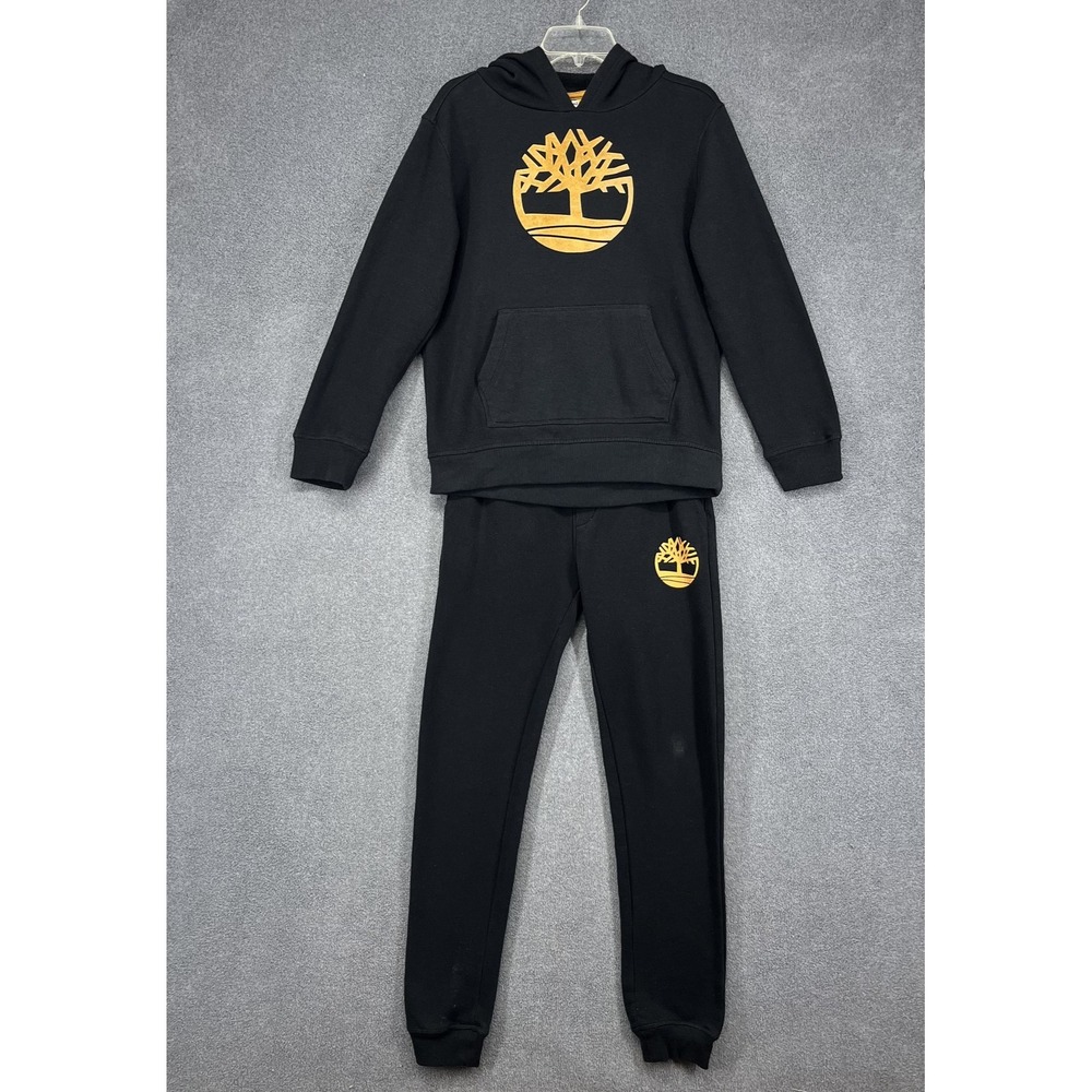 Timberland Black Hoodie Sweatshirt Jogger Pants Set Youth L 14-16 Gold Tree Logo